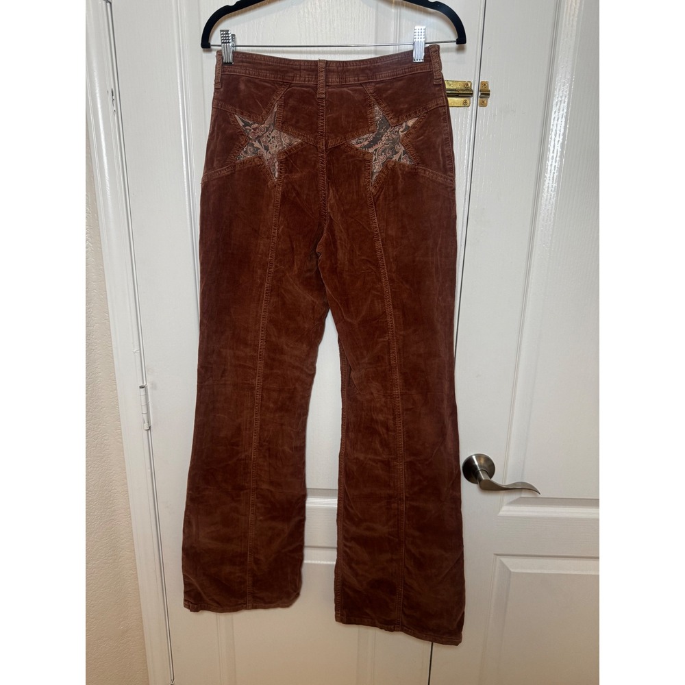 Free People Firecracker Flare Corduroy Pants Brown Paisley Star Patchwork 70s - Picture 3 of 10